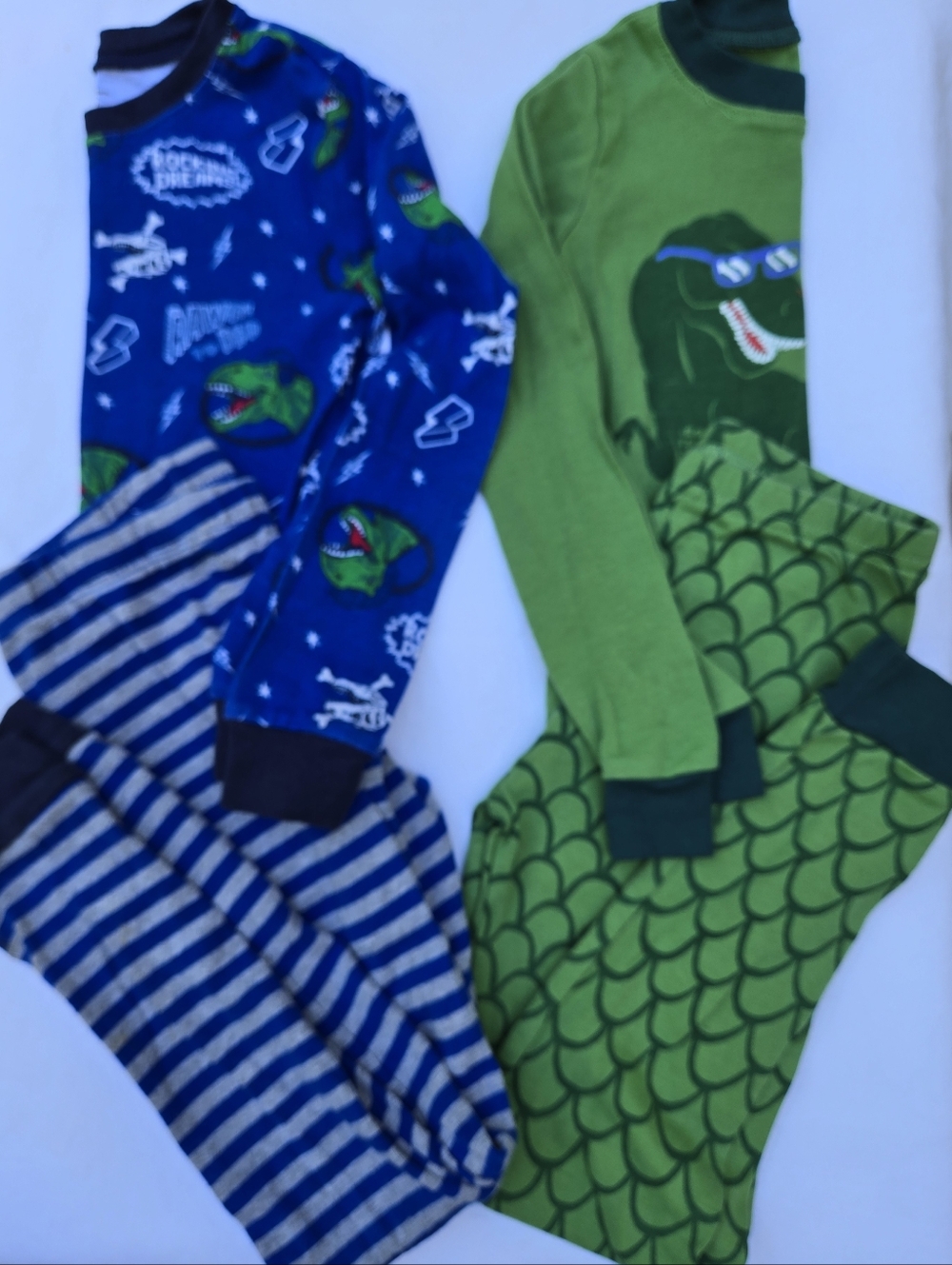 Kids Green & Blue Dinosaur One-Piece Footie Pajamas